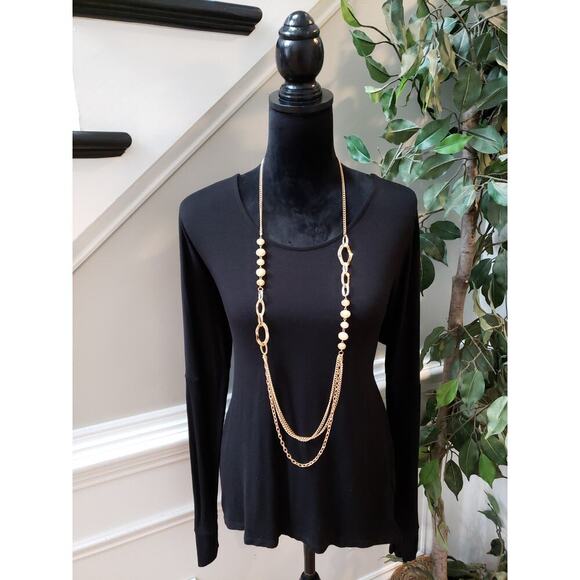 Lascana Venus Top Women M Black Long Sleeve Stretch Soft Rayon Backless Basic - Picture 2 of 11